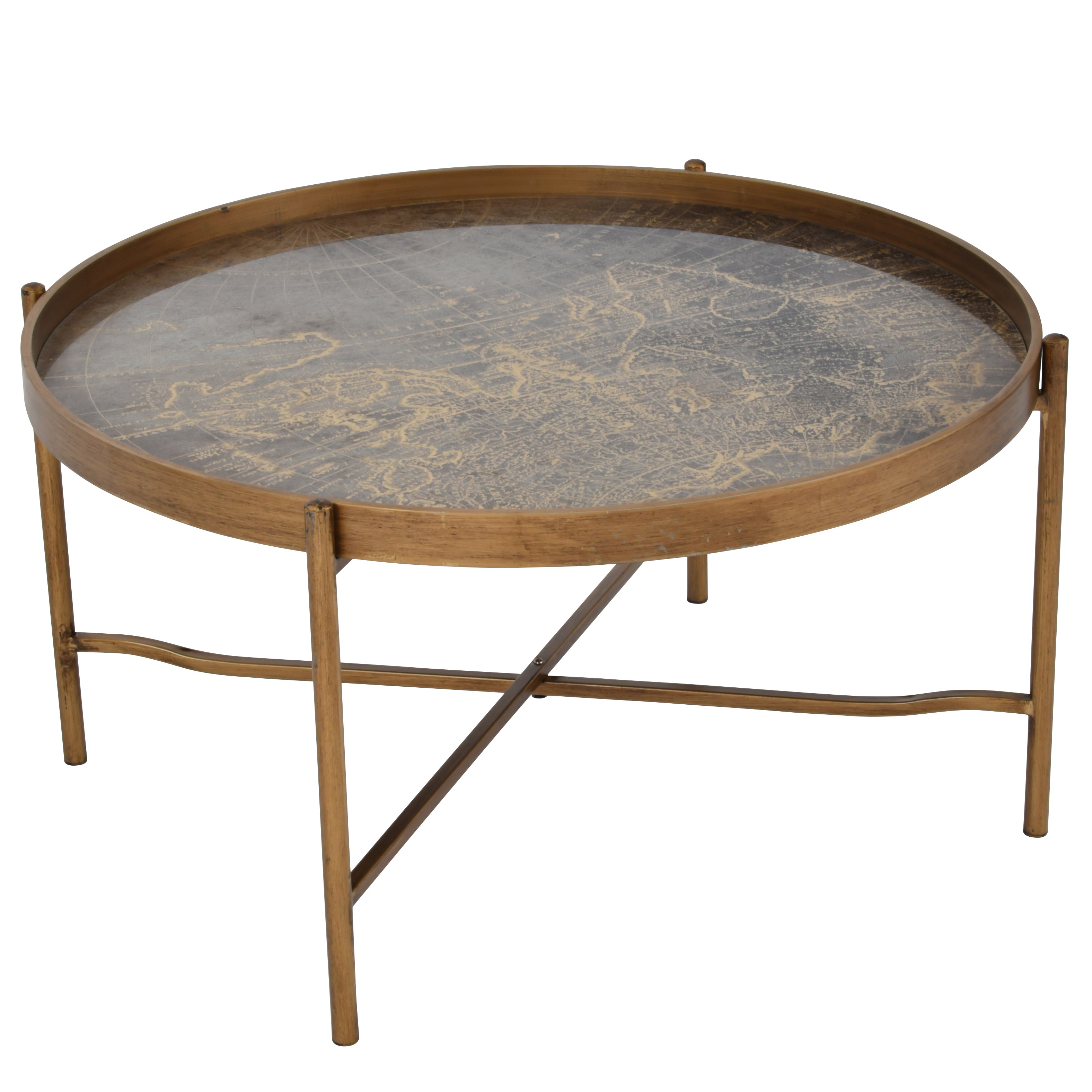 Antique Gold Atlas Coffee Tray Table