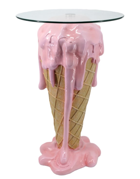 Melting Ice Cream Cone Side Table with Glass Top