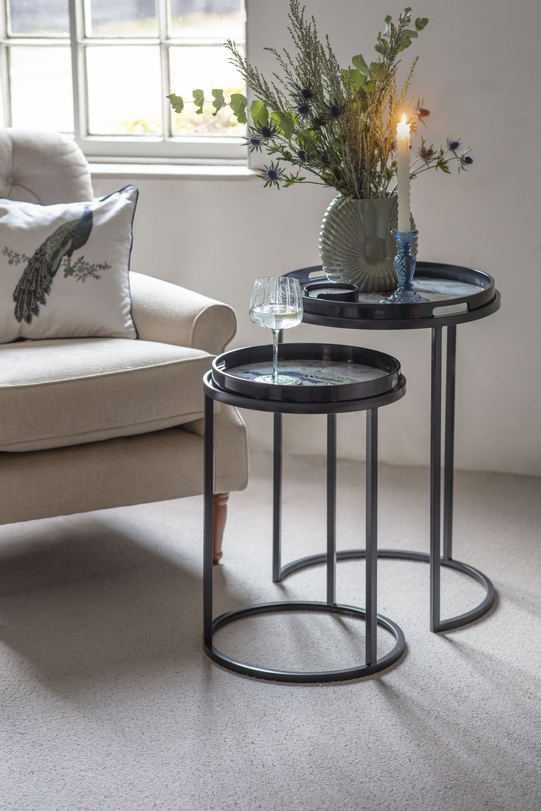 Laura Ashley Belvedere Peacock Print Set of 2 Side Tables