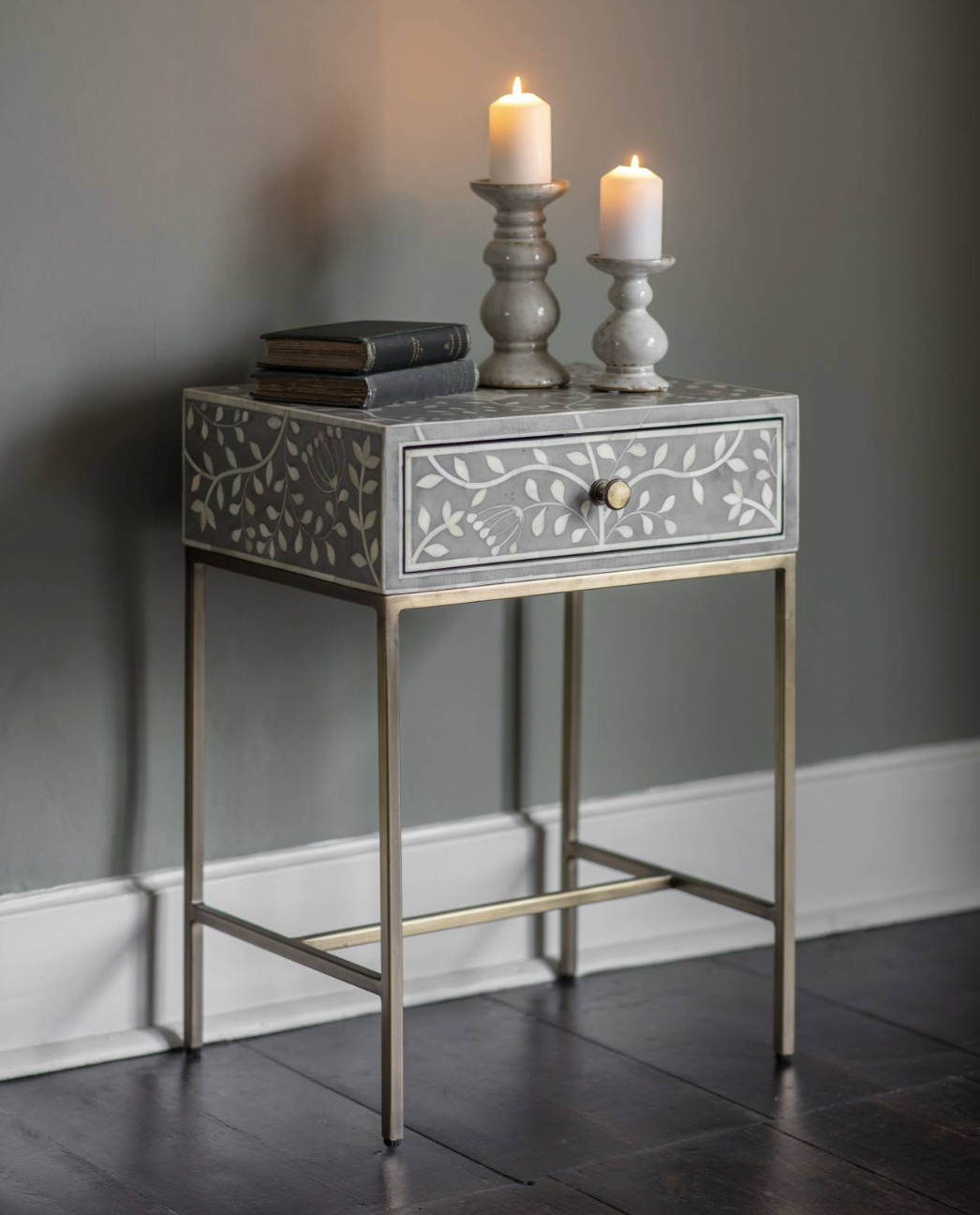 Laura Ashley Grey Epsley Side Table With Drawer