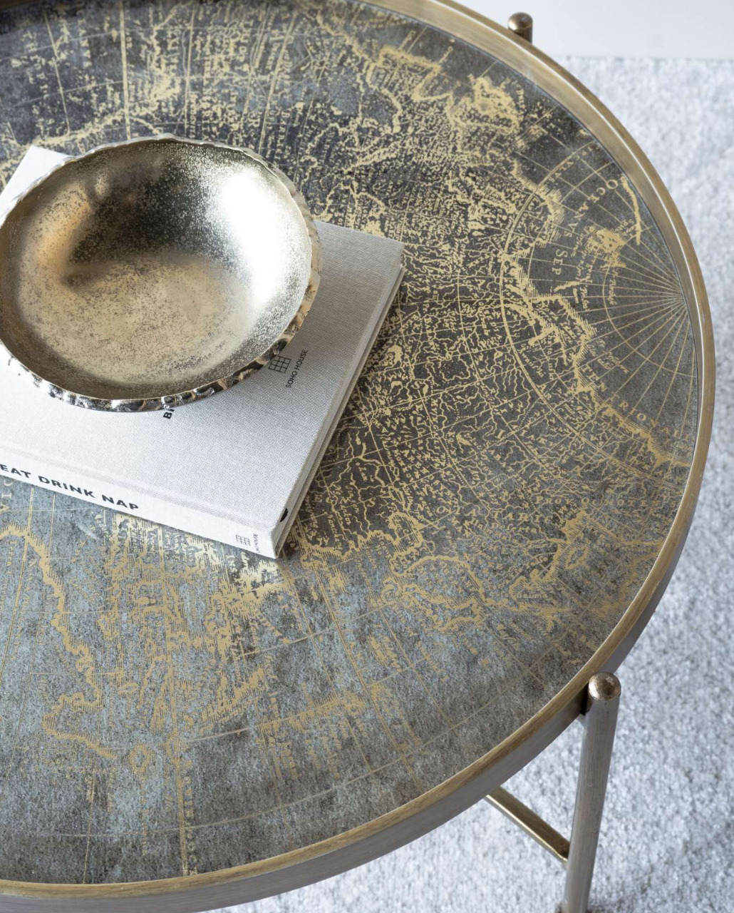 Antique Gold Atlas Coffee Tray Table