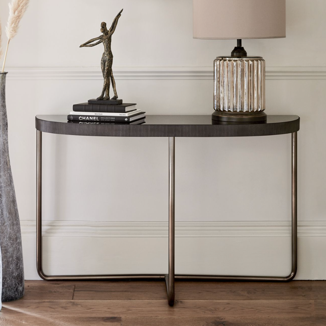 Knightly Half Moon Console Table with Black Tinted Glass